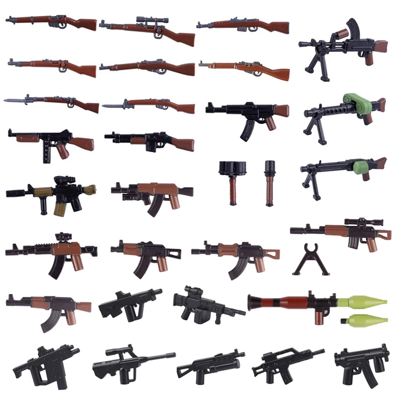 

Военные минифигуры WW1, аксессуары, строительные блоки, оружие WW2, двухцветный пистолет Lee-Enfield, винтовка, пулемет, игрушки, кубики MOC