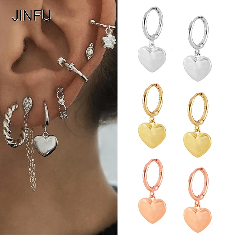 

JINFU Gold Silver Plated Drop Earrings for Women Trend Piercing Love Heart Dangle Earrings 2022 Women Fashion Jewelry Wholesale