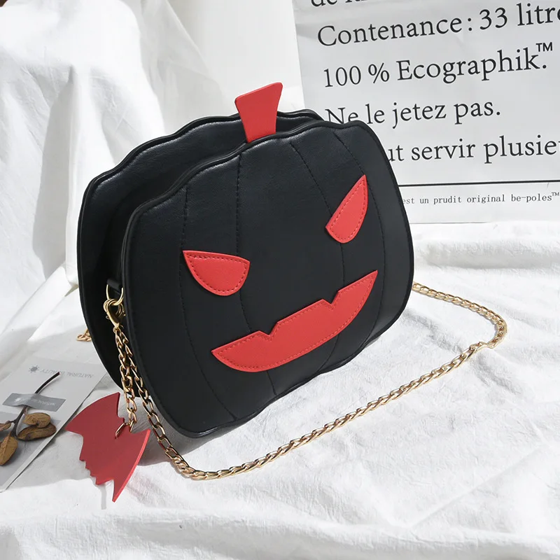 Female Fanny Crossbody Handbag Halloween Devil Pumpkin Shaped Fashion Wild Fantastic Shoulder Bag with Chain Strap Purse Handbag