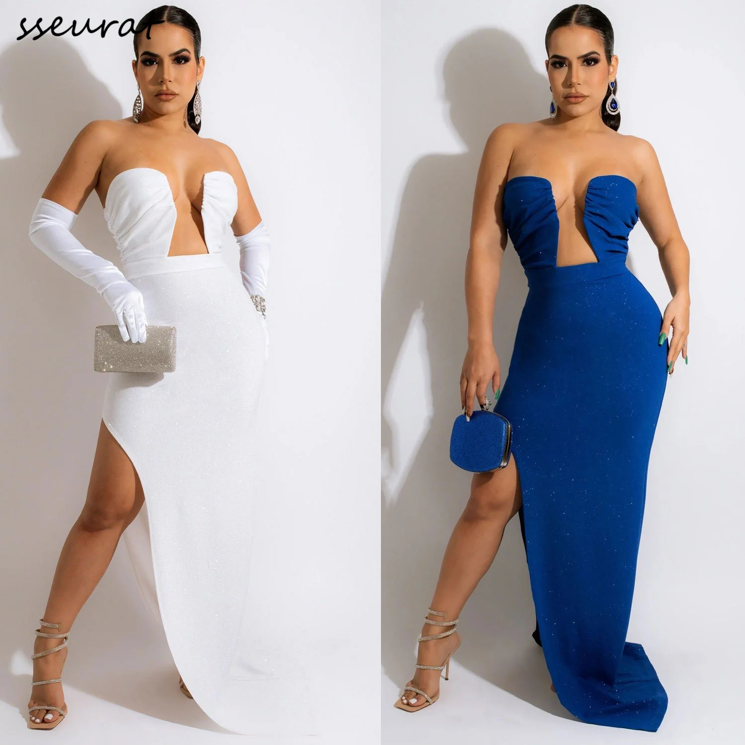 

Новинка лета 2022, Стильное женское модное платье без бретелек, с открытой спиной, Бандажное длинное сексуальное облегающее вечернее платье с...