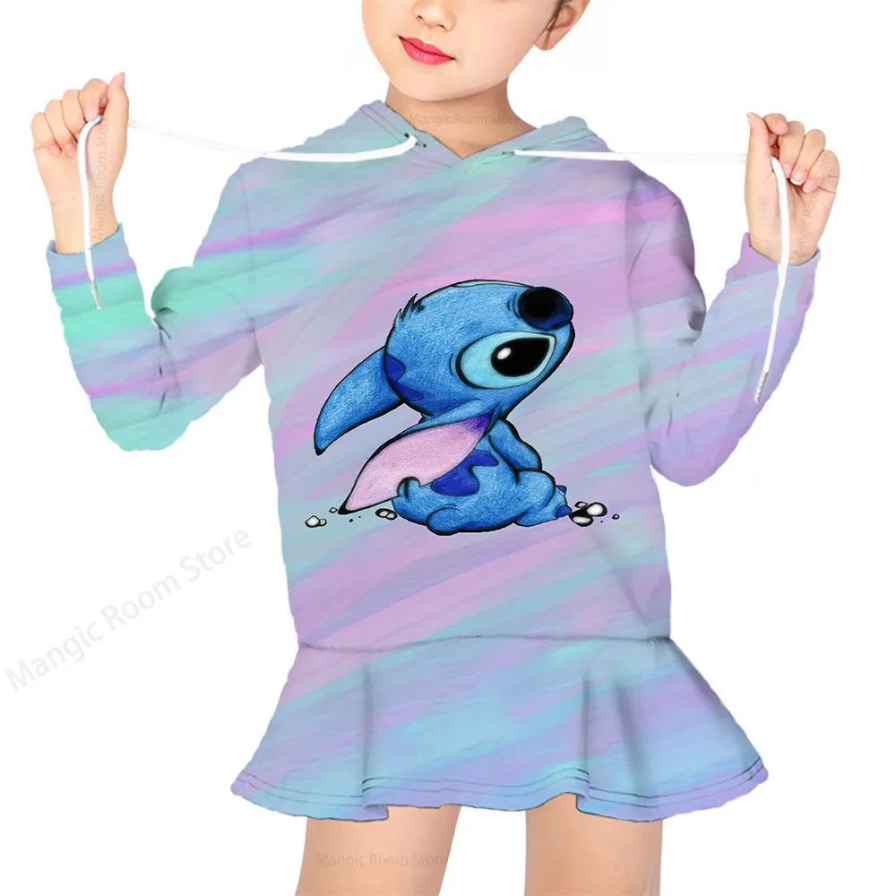 Купи Disney Stitch Hoodie Princess Dress Hoodie Print Anime Cute Fashion Kids Autumn Streetwear Sweatshirt за 144 рублей в магазине AliExpress