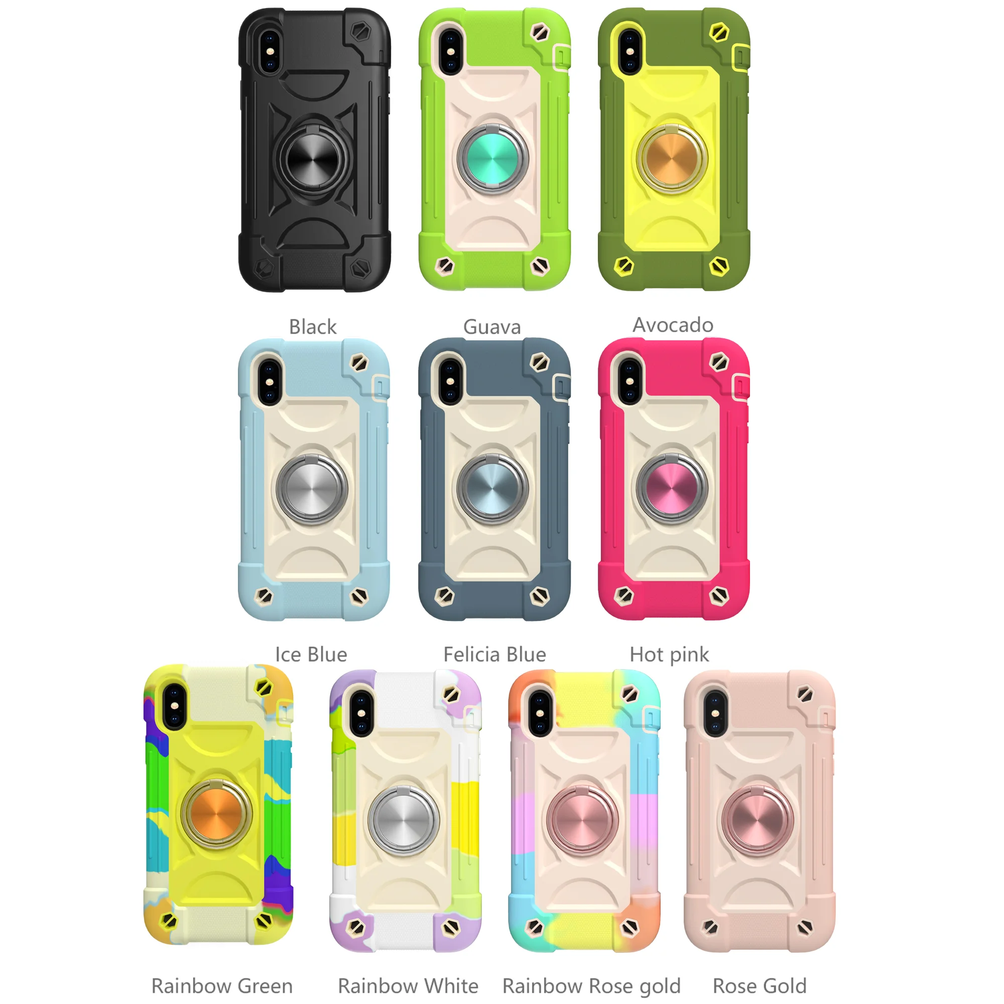 

HX 360 Degree Rotation Rainbow Silicone Cover Case for iPhone 13 12 11 Pro Max XR XS Mas 6/7/8 Plus 6/7/8 SE2 ,with Metal Plate