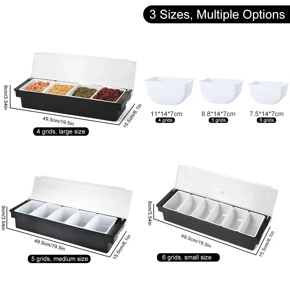

Pizza With Seasoning Cover Station Ingredient Detachable Compartment Box 4/5/6 Trays Plastic Dispenser Topping Condiment