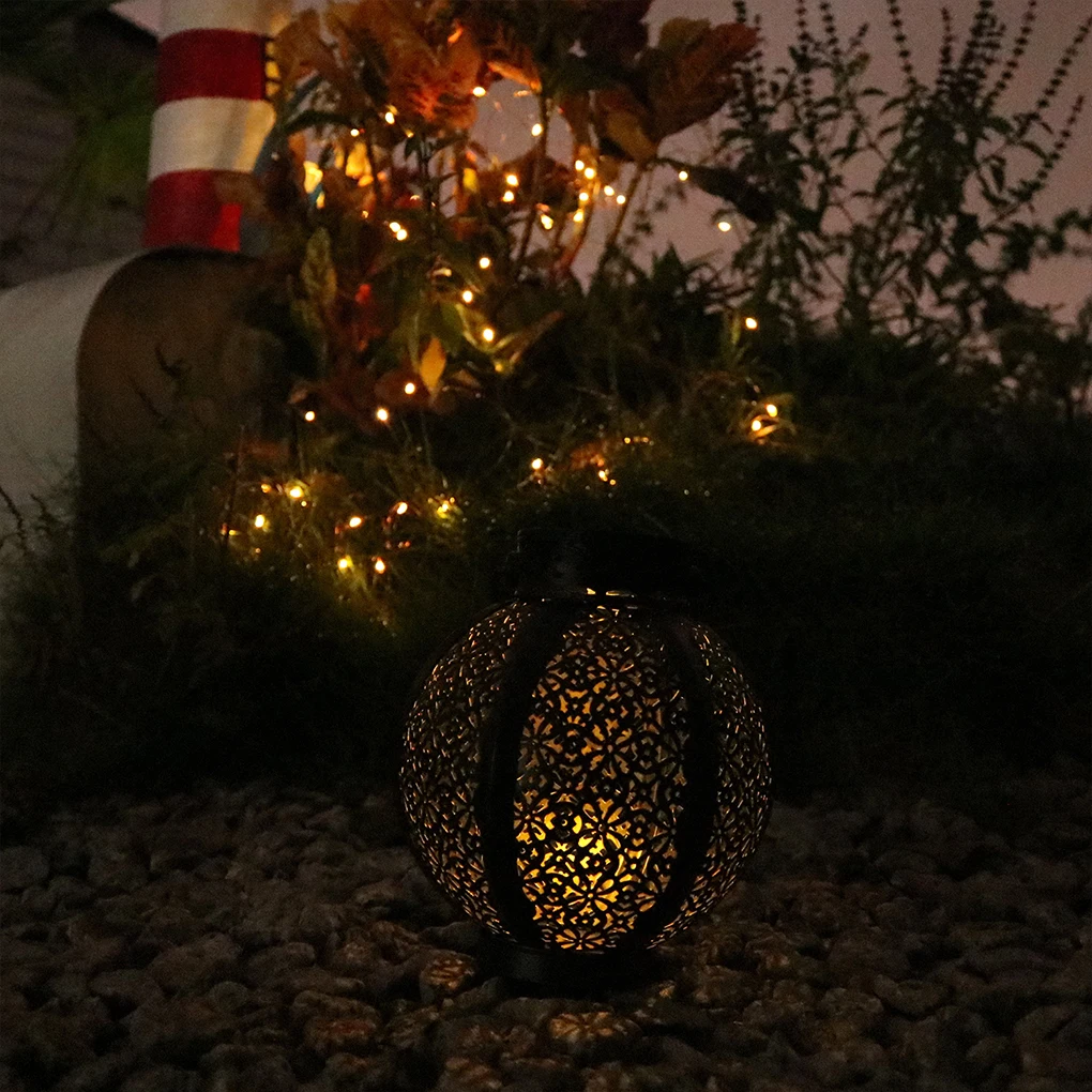 

LED Hanging Solar Lanterns Retro Style Hollow Candle Outdoor Lamp