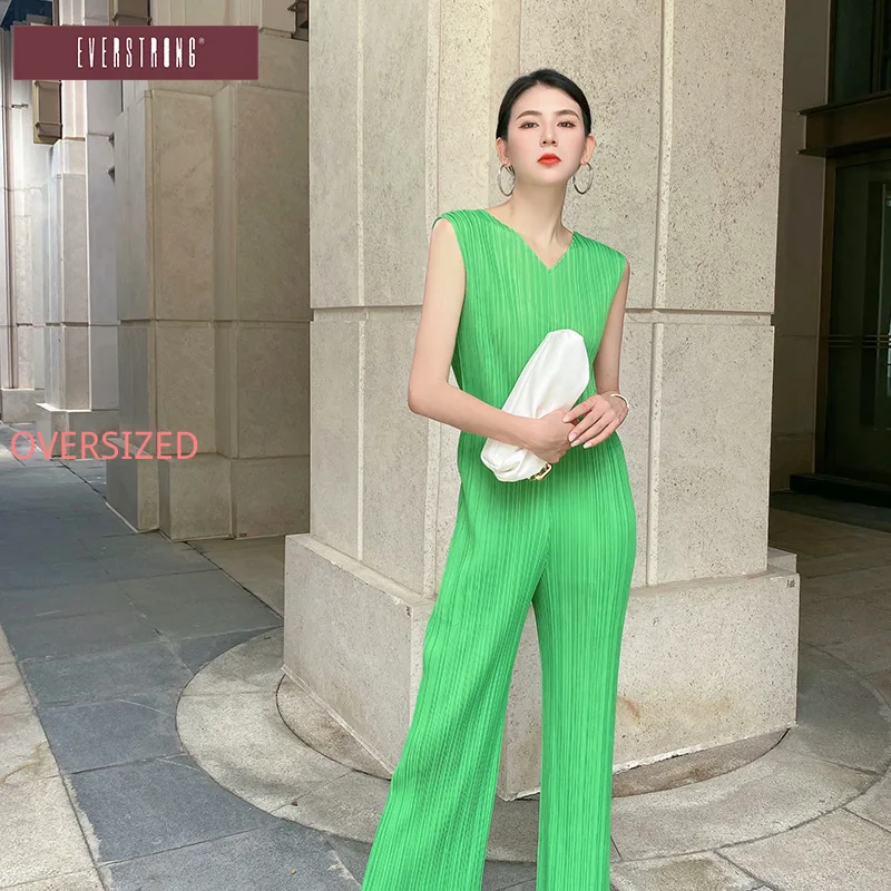 Miyake Pleated Summer Fashionable Strap Bodysuit Classic Long Open Back Simple Slim Celebrities Atmospheric One-piece Combinaiso