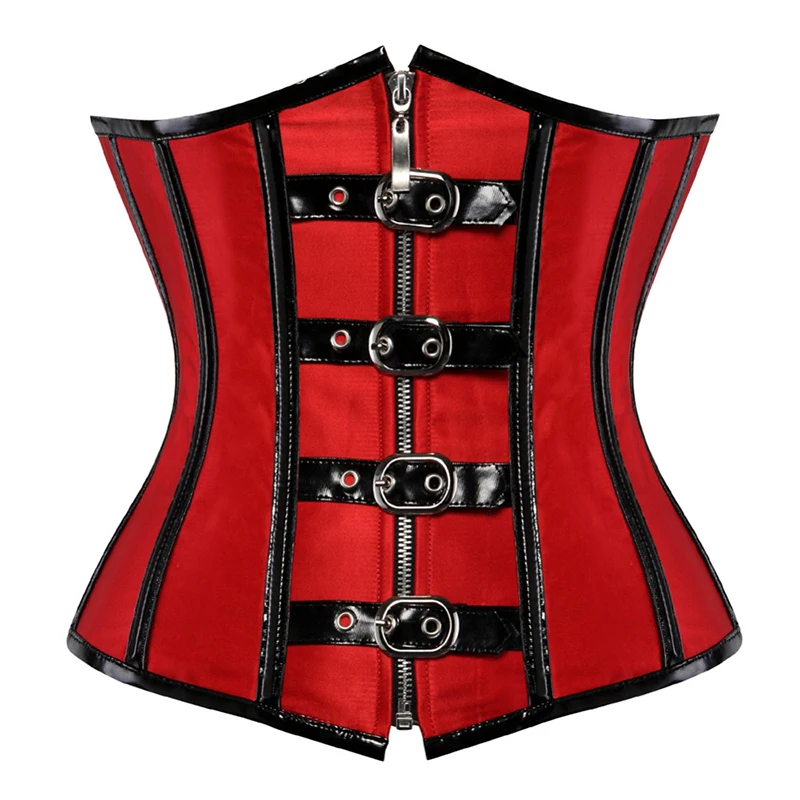 

Sexy Corset Zipper Costume Bustiers Shapewear Sexy Gothic Spiral Steel Boned Corset Steampunk Clothing Black Red