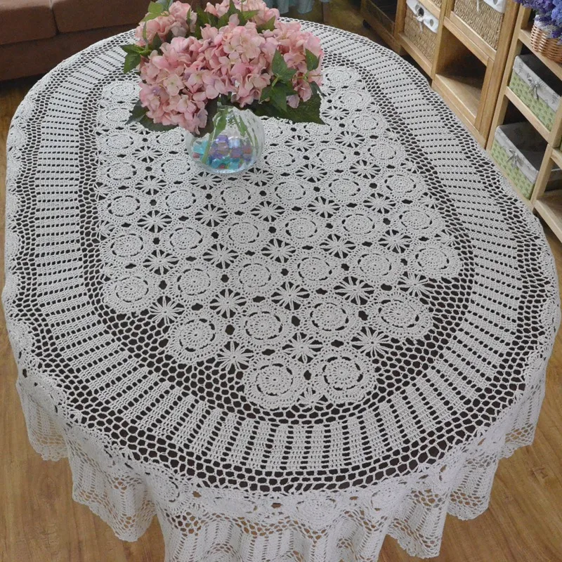 

Table Lace Crochet Handmade Long Cotton Cloth Oval Extra Oval Cover Table Tablecloth Table Dinner Cloth Crocheted