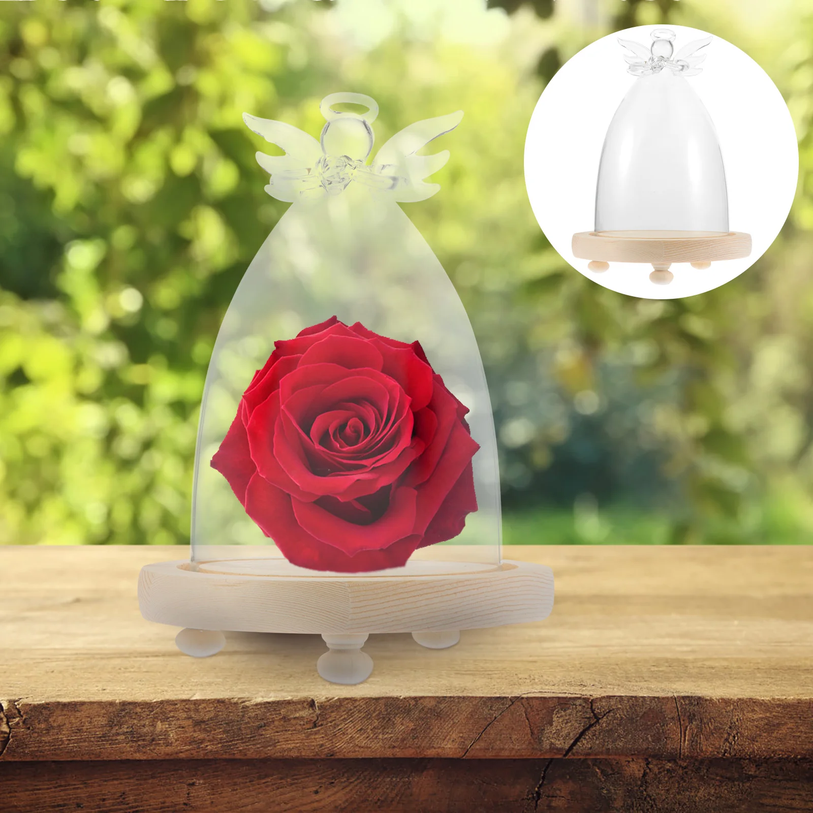 

Domeflower Cloche Display Bell Jar Cover Case Preserved Shape Container Figurinewood Table Wooden Forever Decor
