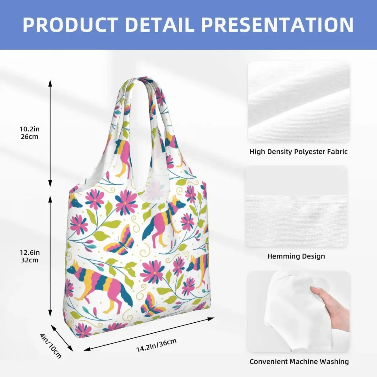 Сумка-тоут с мексиканской вышивкой отами на заказ и волками прочная парусиновая