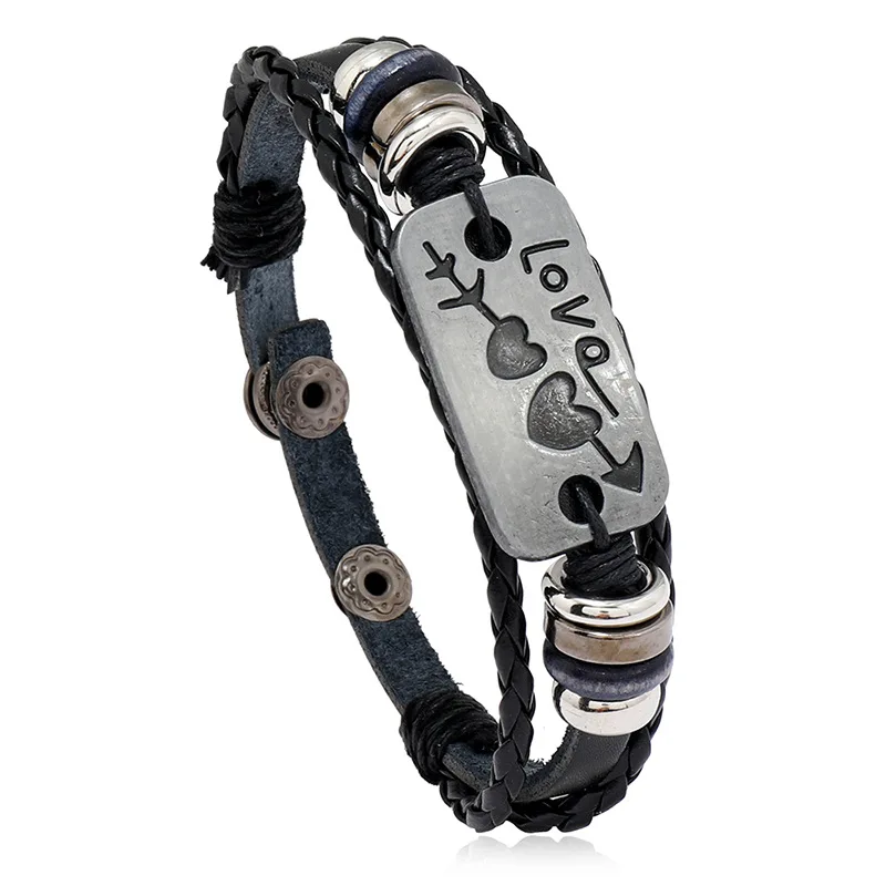 

2022 Vintage Wholesale Simple Personality Creative Fashion Leather Trend One Arrow Heart Piercing Lovers Unisex Bracelet Jewelry