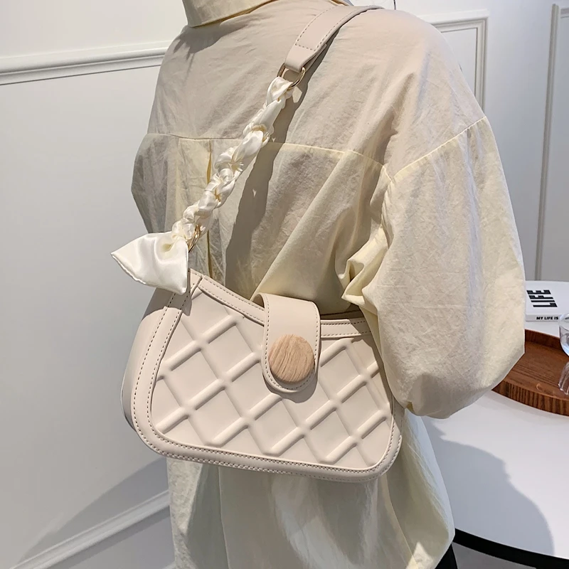 

Designer Underarm Women's Bag 2023 New Summer Fashion PU Solid Color Versatile Single Shoulder Crossbody Bag Ribbon Decoration