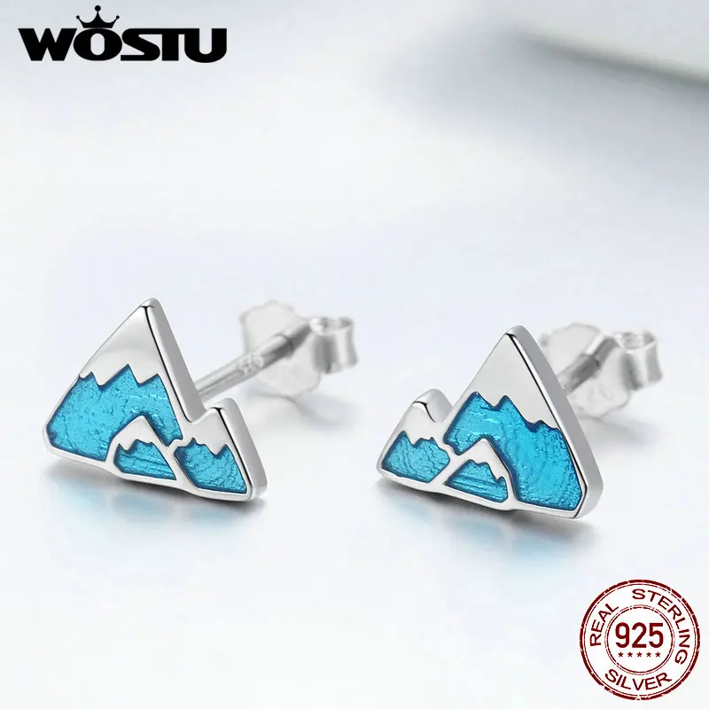 Женские серьги-гвоздики WOSTU из чистого серебра 925 пробы с голубым айсбергом s925