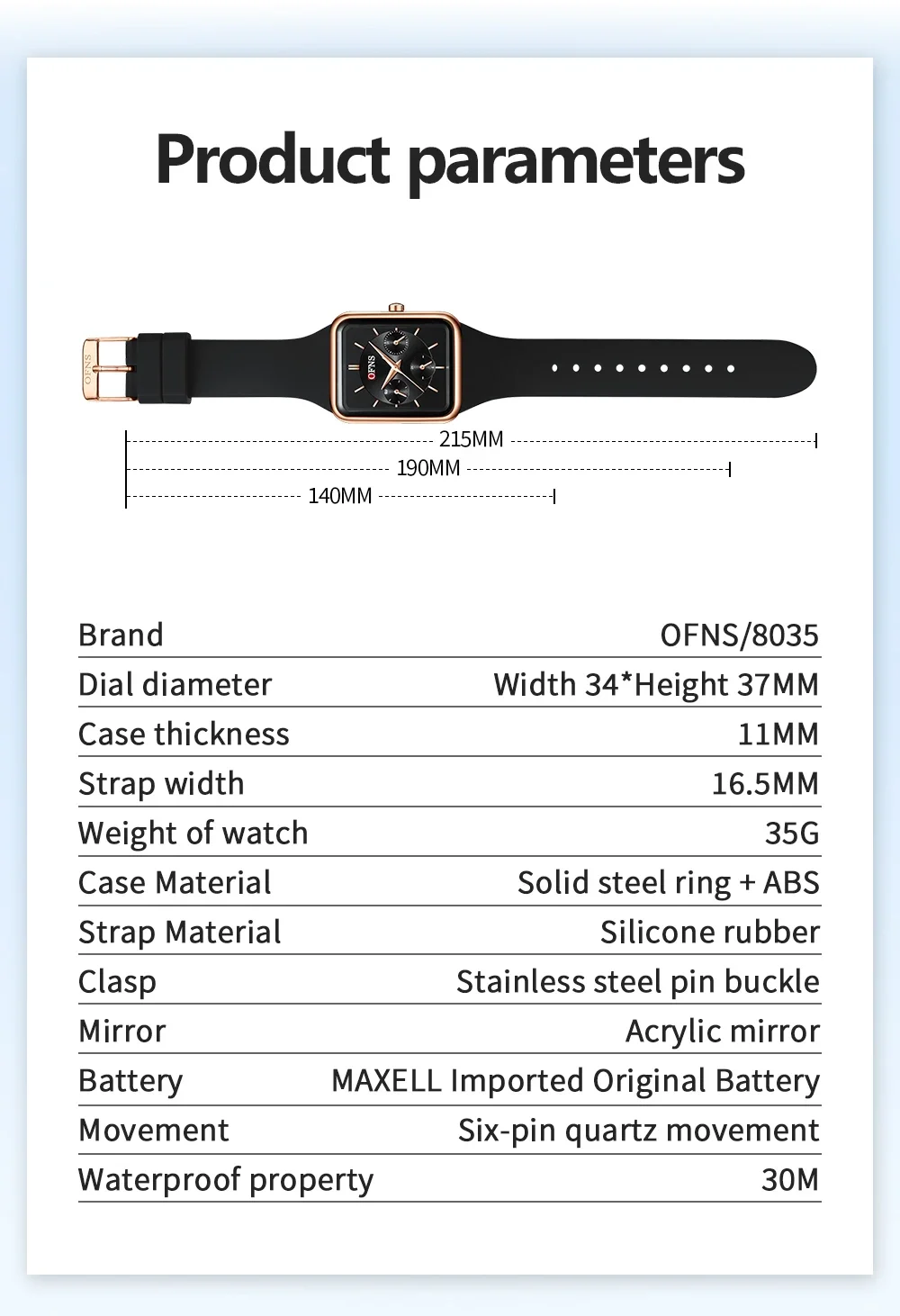 Часы наручные OFNS мужские и женские кварцевые водонепроницаемые с тремя