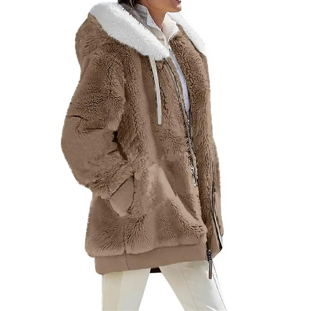 

Outwear Women Coat Solid Color with Hat Plush Lady Autumn Coat Trendy Cozy Plus Size Women Winter Coat Winter Clothes