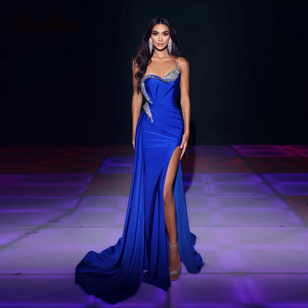 

Gorgeous Sequins Formal Evening Dresses One-Shoulder Straps Asymmetrical Slit Court Train Prom Gown Robes De Soirée Personalised