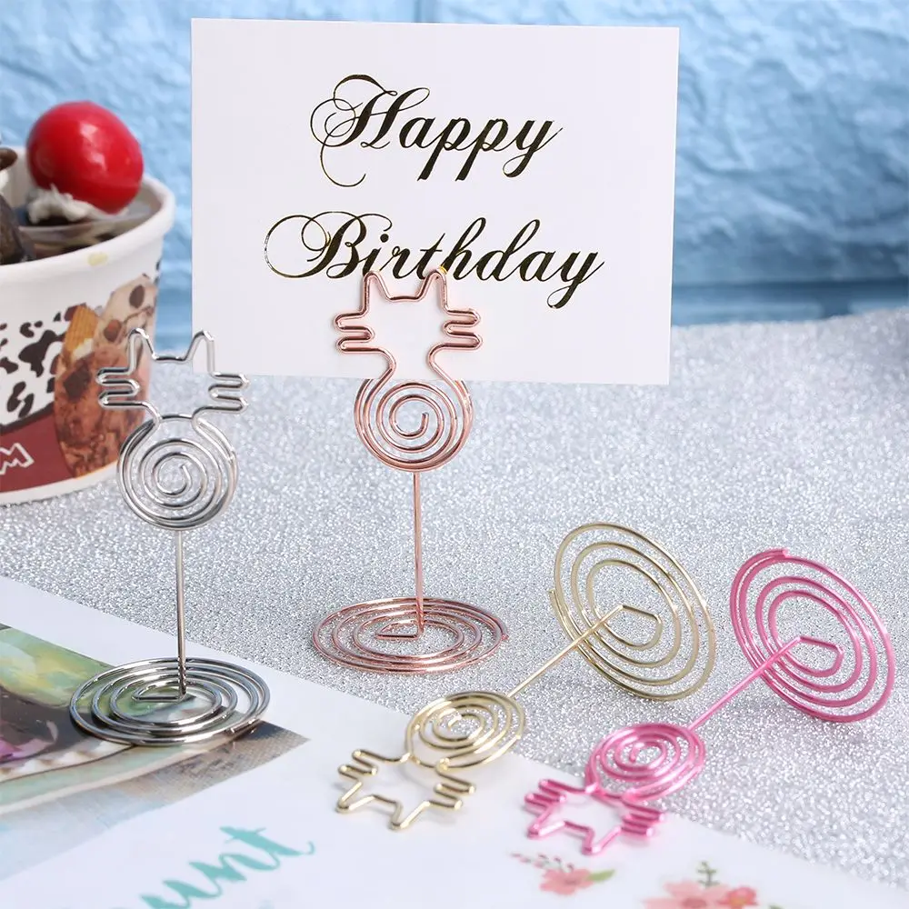 

1/5Pcs Cute Cat Shape Photos Clips Metallic Paper Clamps Stand Place Card Table Numbers Holder Fashion Desktop Decoration