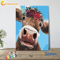 chenistory 60x75cm frame diy painting by numbers colorful animals cow oil painting handpainted home decor gift canvas drawing