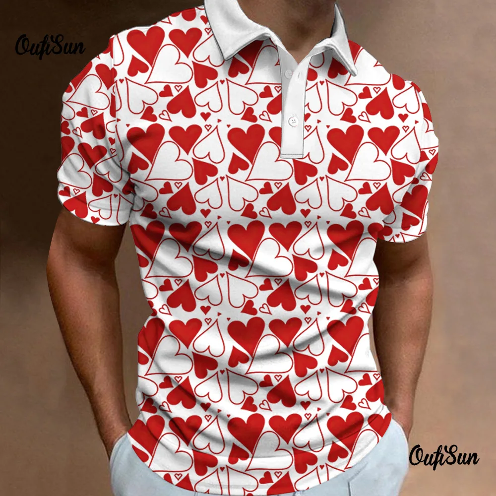 Модные мужские поло-поло в стиле хип-хоп с узором Love Heart футболки больших размеров
