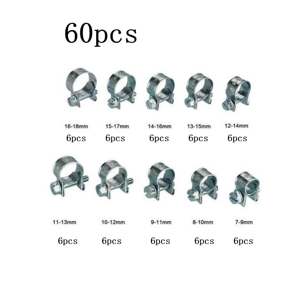 

50/60pcs Spring Band Fuel Hose Clip 7-18mm Carbon Steel Oil Water CPU Air Gas Pipe Tube Fuel Line Clamp Metal Fastener Hardware