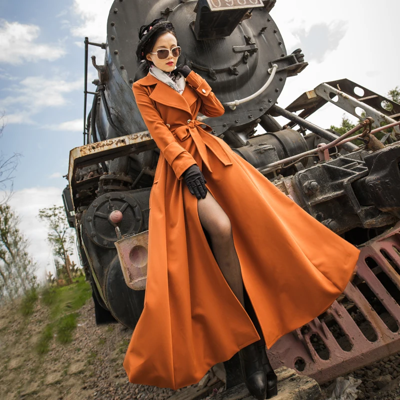 9. Осенняя женская одежда. Новый облегающий X-длинный плащ для похудения больших