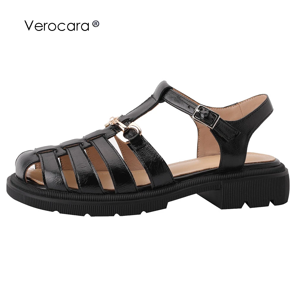

Verocara Gladiator Sandals Women Genuine Cow Leather Woven Upper T-Strap Buckle Slingback Summer Ladies Casual Shoes Handmade