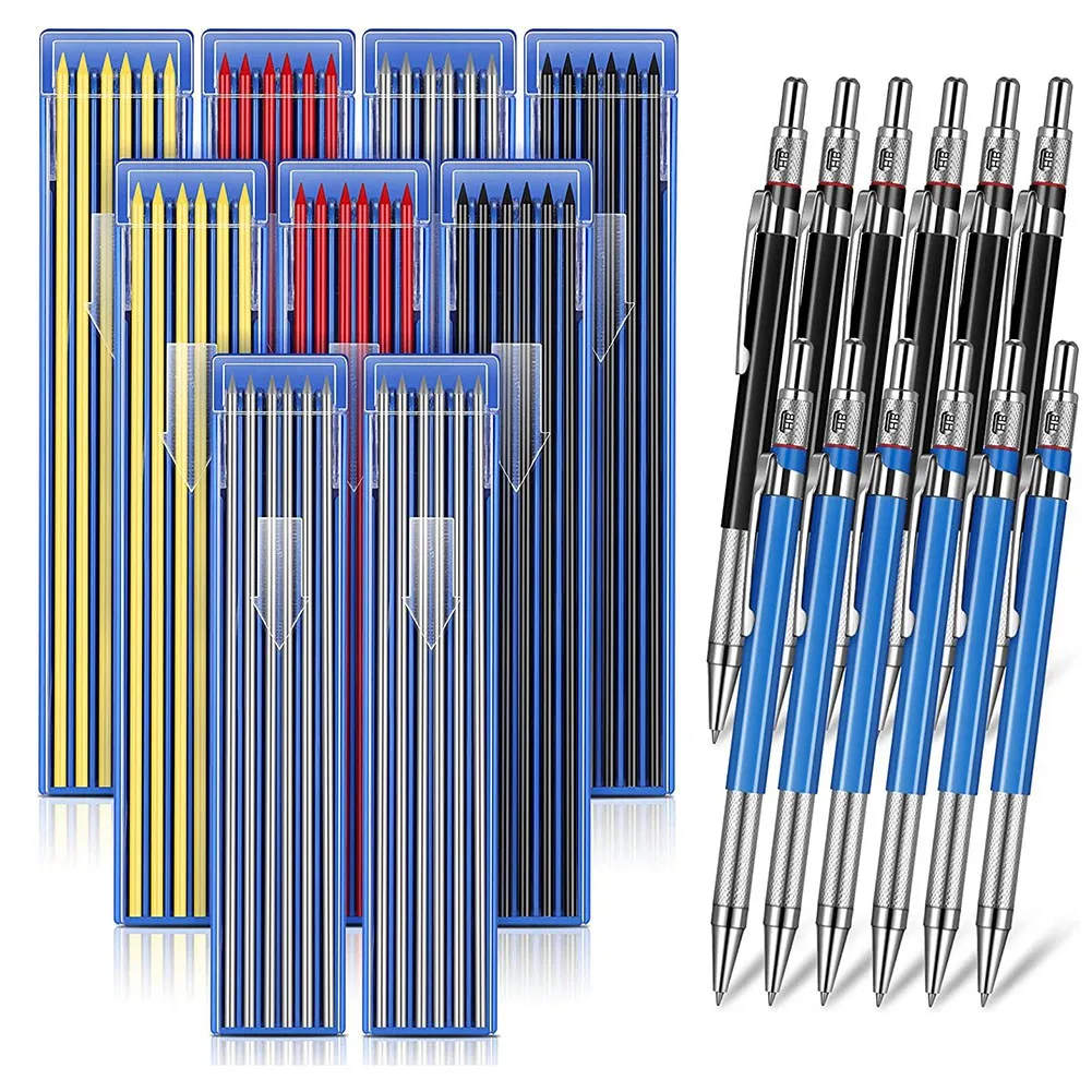 

12 Pieces Streak Pencil Colorful Refills Mechanical Pencil Metal Marker Pen for Construction Workers,Metal Work,Plumbers