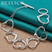 blueench 925 sterling silver heart peach ot chain bracelet for women everyday date fashion jewelry