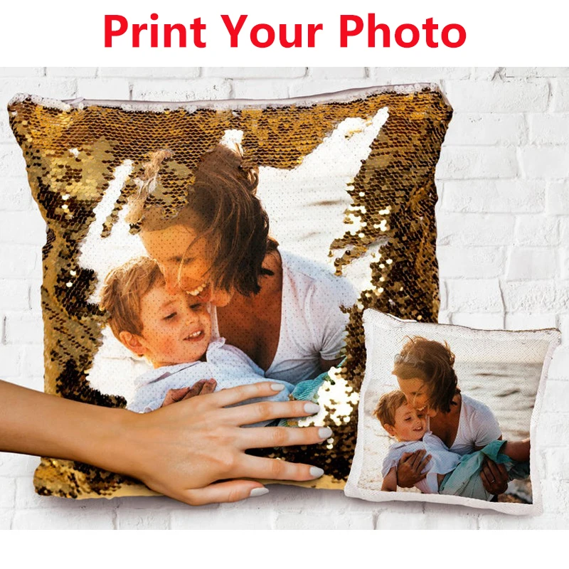 Custom Photo Cushion Cover Diy Logo Personalized Sequin Lumi