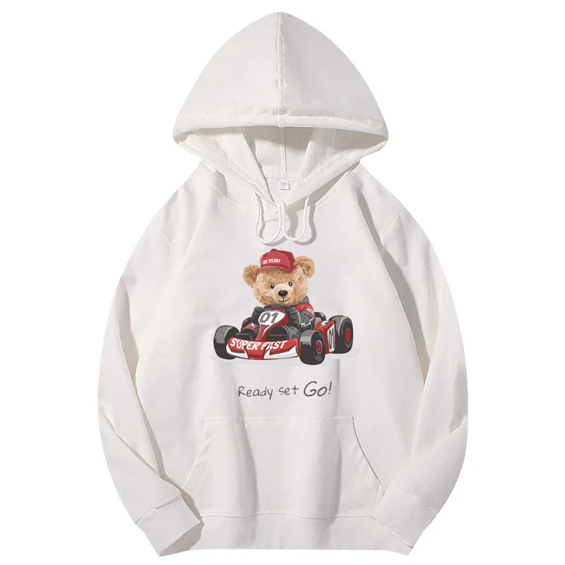 

Новинка, женская повседневная одежда, модные толстовки, свитшот с принтом медведя и скорости, топы из чистого хлопка с длинным рукавом для девочек, одежда для любителей