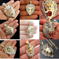 lion head necklace zircon punk style personality male and female animal pendant hip hop party unisex jewelry gift