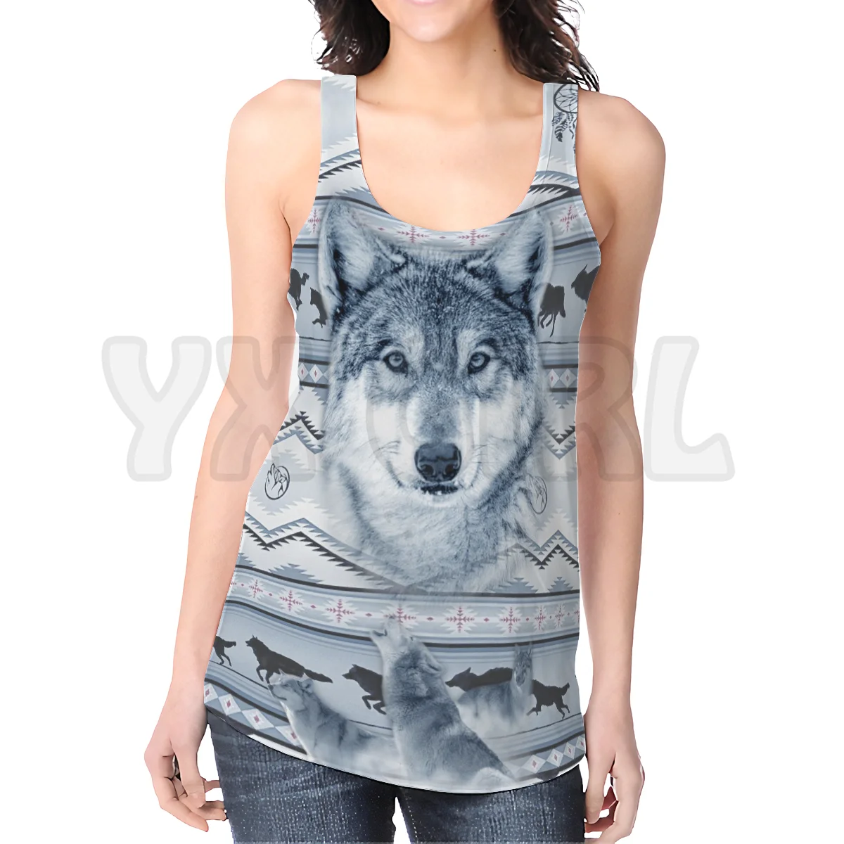 YX GIRL Native Snow Wolf  3D Printed Sexy Backless Tops Summer Women Casual Tees Cosplay Clothes