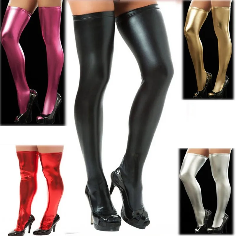 New Fashion Sexy Women PU Leather Stockings Over Knee Sock Long Boot Thigh-High Stockings Black Red Stocking Spicy Girl Clubwear