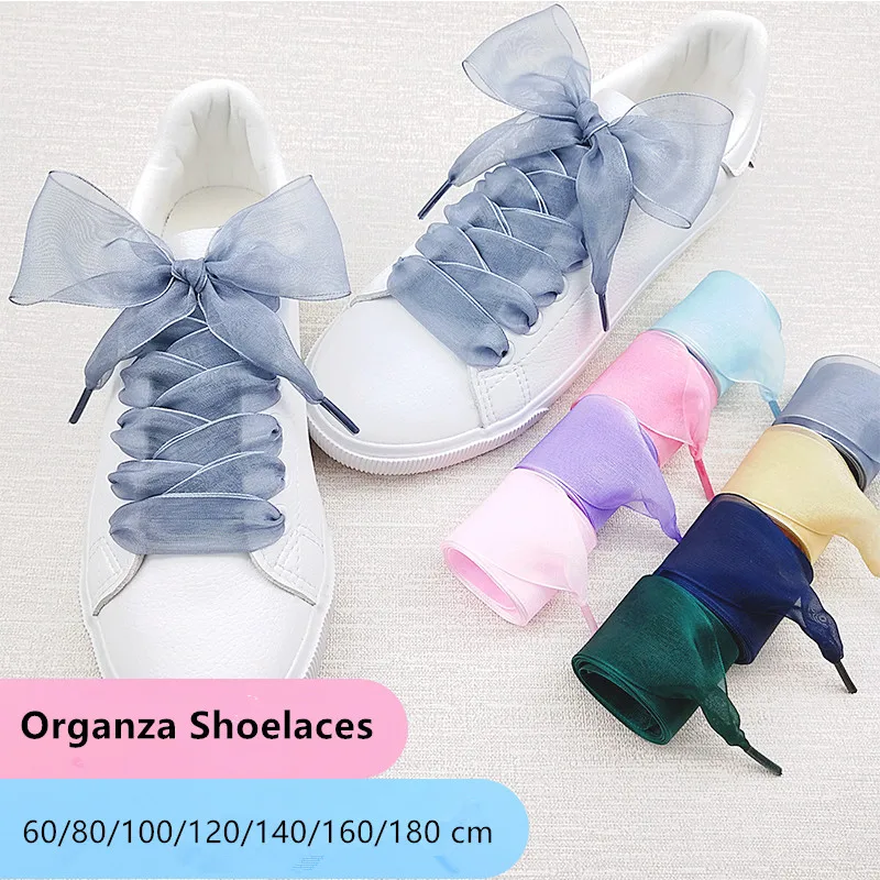 4cm Widened Transparent Chiffon Yarn Shoelaces Flat Silk Big Bow Wide Laces Trend Beauty White Casual Shoes Laces Dropship
