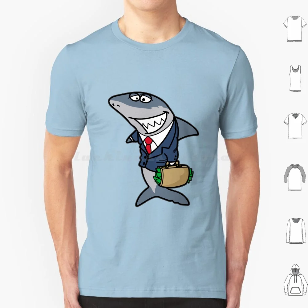 Mean Business Shark Suit And Tie Broker Trader T Shirt Big Size 100% Cotton Shark Capitalist Idea Suitcase Business Cartoon