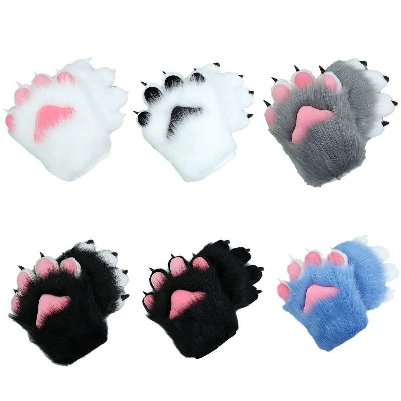 2 Pcs Cartoon Plush for CAT Cosplay Costume Nails Claws Gloves Furry Hand Paw Gloves Anime Cosplay Mittens for Story Tel