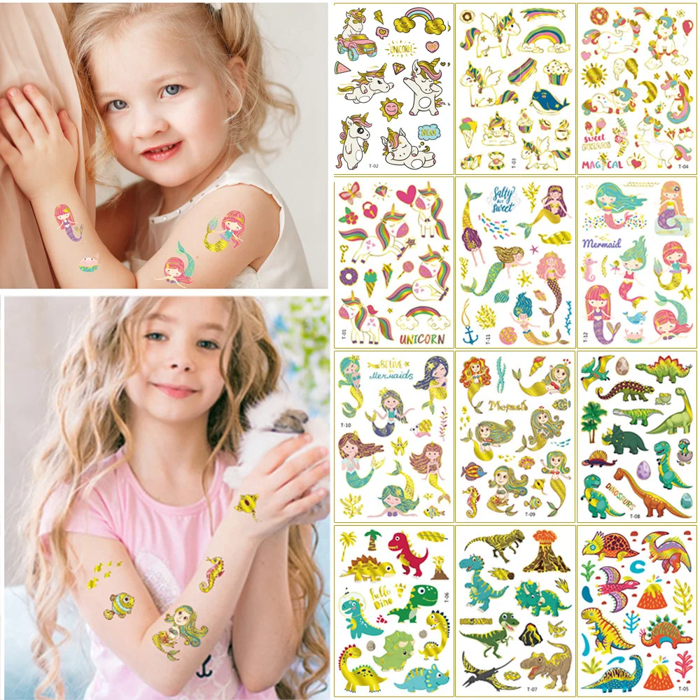 

Mermaid Bronzing Cartoon Children's Metallic Gold Body Temporary Flash Tattoos for Kids Glitter Tattoo Cute Stickers
