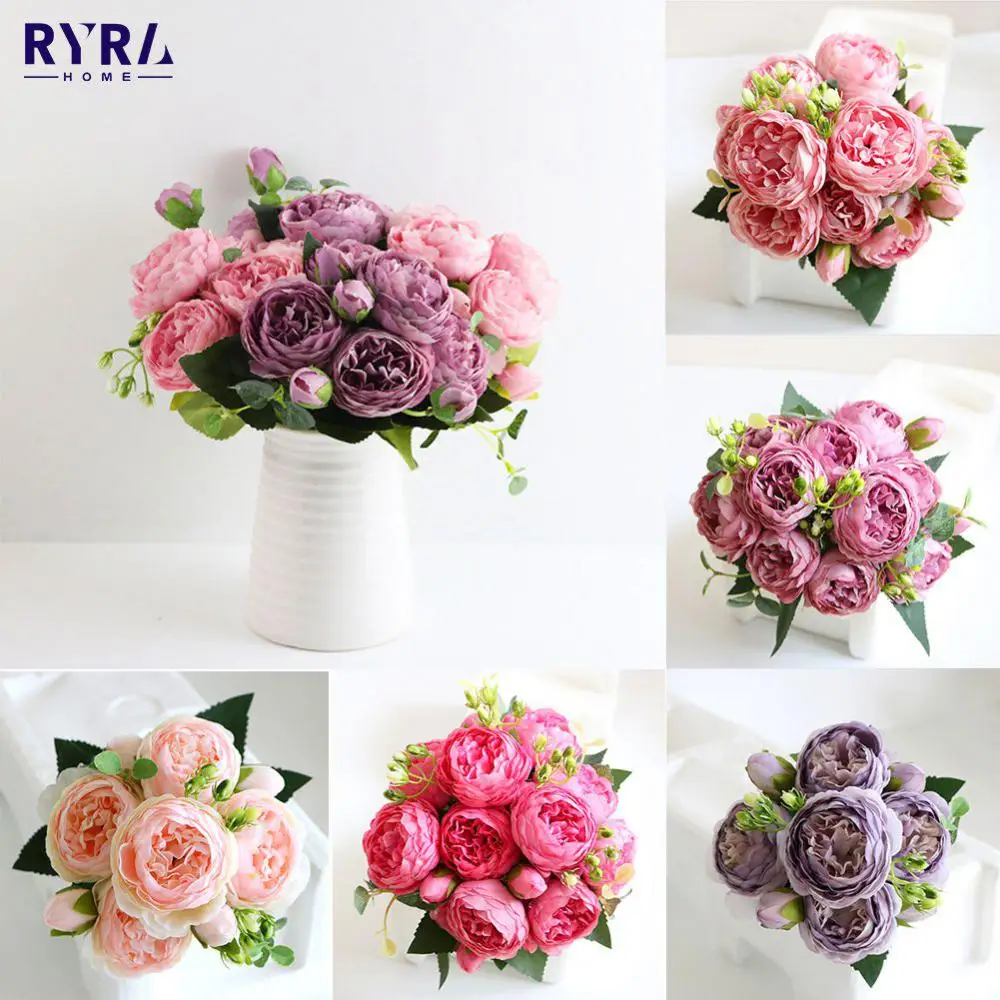 

5 Small Bunches Philippos Roses Pink White Red Rose Silk Artificial Flowers For Home Wedding Desktop Decoration Indoor Bouquet