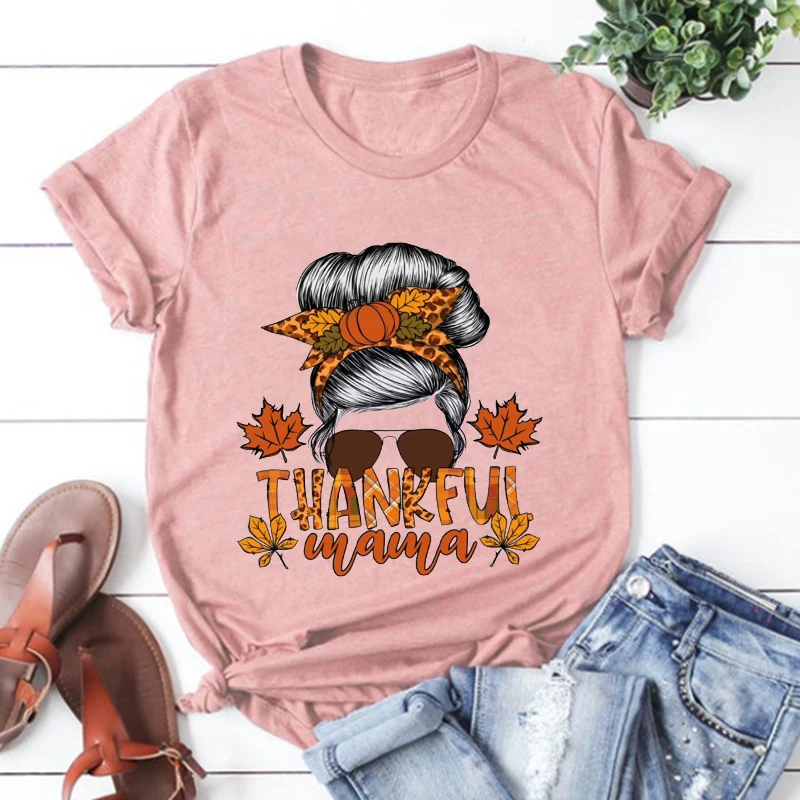Thankful Mama Shirt Fall Mama Aesthetic Clothes Thanksgiving Tshirt Thankful Fall Family Matching Shirt Thanksgiving Mom Gift L