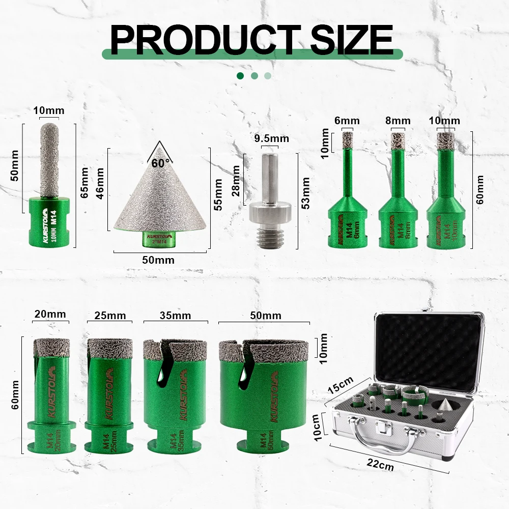 10 шт. алмазные буровые долота с резьбой M14 и мм