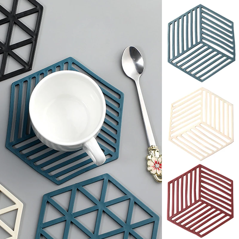 

Silicone Tableware Insulation Mat Coaster Cup Hexagon Mats Pad Heat-insulated Bowl Placemat Home Decor Desktop Hollow Coasters