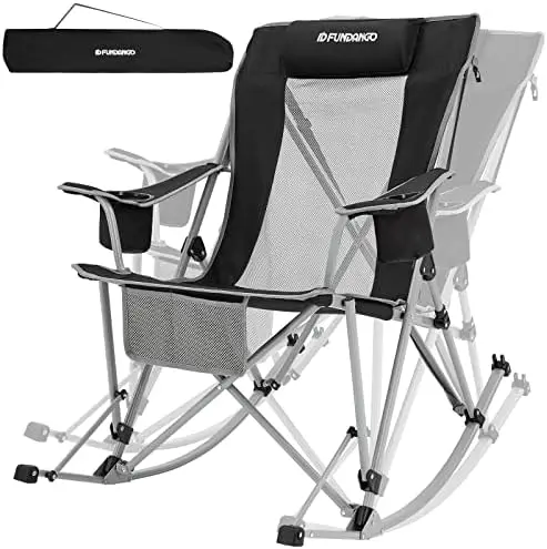 

Camping Chair for Adults, Portable Rocker Folding Camp Chairs Outdoor for Porch, Outside, Backyard, , Lawn(Black/Grey)