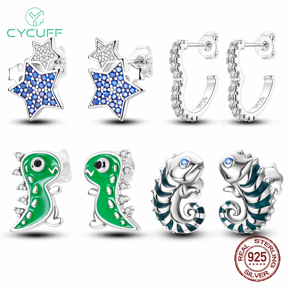 

CYCUFF Original Silver Earring 925 Sterling Silver Cute CZ Star Shape Earrings for Women Wedding Engagement Birthday Party Gift