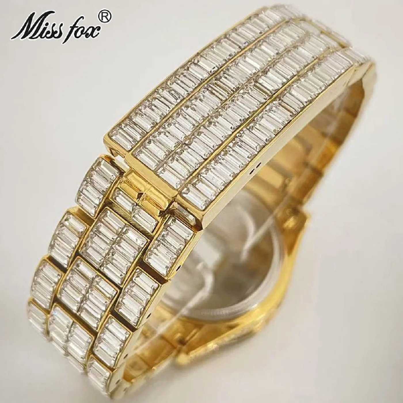 Fashion Brand MISSFOX 18K Gold Hip Hop Watch For Mens Iced Out Waterproof Wrist Watches Rainbow Diamond Clocks Male Reloj Hombre enlarge