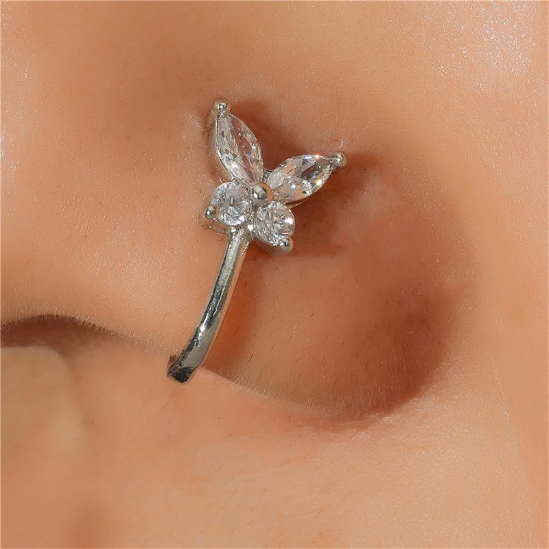

1 Pcs butterfly Non Pierced Without Hole Nose Ring Clip On Nose Hoop Ring Fake Piercings Ear Cuff Tragus Earrings Cartilage