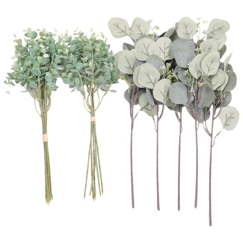 

Eucalyptus Leaves Stems,Artificial Eucalyptus,Faux Silk Silver Dollar Leaves For Floral Arrangements&Home Decor