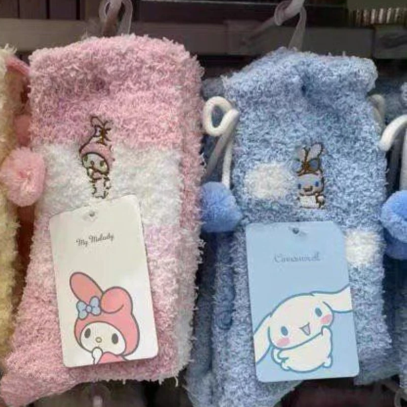 

Осенние и зимние носки Sanrio, аниме кавайные носки My Melody Cinnamoroll, теплый сон, утолщенные Носки для дома, Рождественский подарок на день рождения