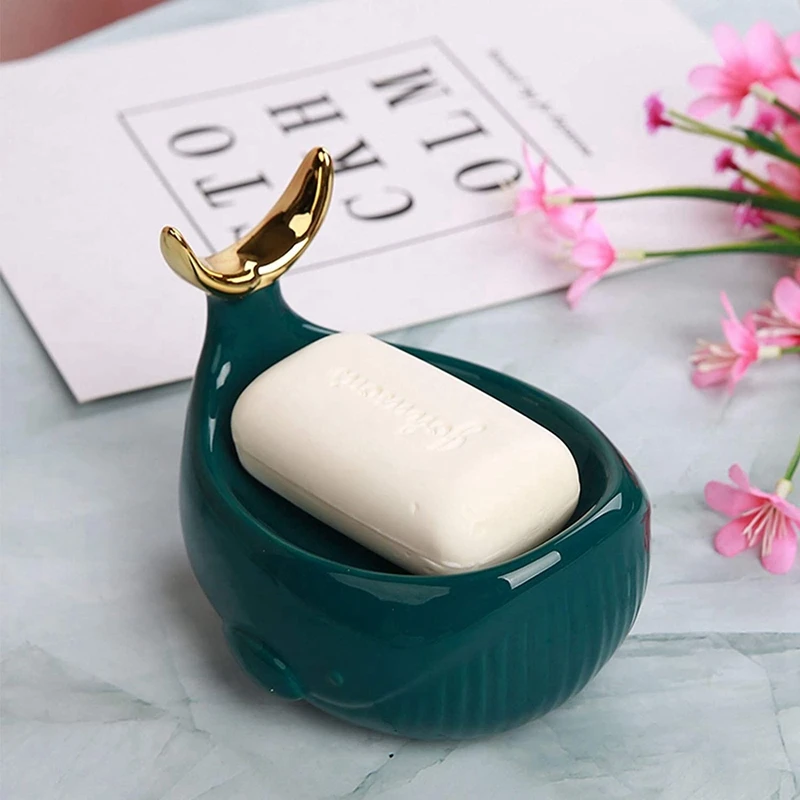 Керамическая мыльница в форме кита со сливной батончиком керамическая для