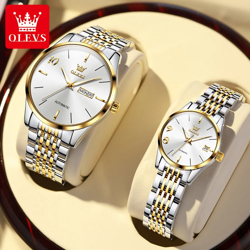 OLEVS 6632 Automatic Mechanical Waterproof Watch for Couple Full-automatic Stainless Steel Strap Fashion Couple  Wristwatches