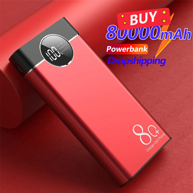 

PowerBank 80000mAh External Battery High Capacity Digital Display Portable Safe Fast Charging with LED for Xiaomi Iphone Samsung