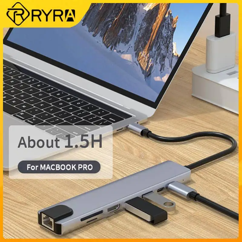 

USB-концентратор RYRA с Type-C 3,1 на 4K, совместимый с RJ45, устройство для чтения карт SD/TF, PD, быстрая зарядка, док-станция 8 в 1 для MacBook Air, ПК